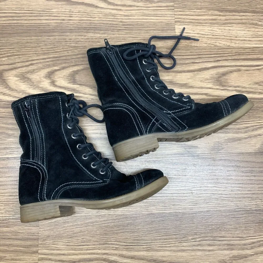 Roan Bed Stu Affair Combat Boots Distressed Grunge Black Leather Sz 6.5 Lace Up - Picture 2 of 12